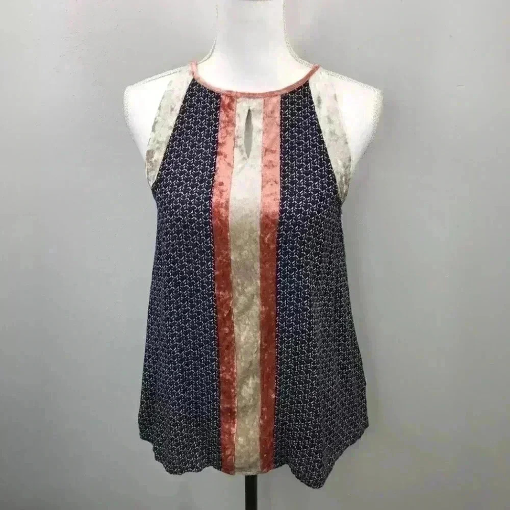 Anthropologie THML Women's Mixed Media Keyhole High Neck Tank Size S Babydoll
